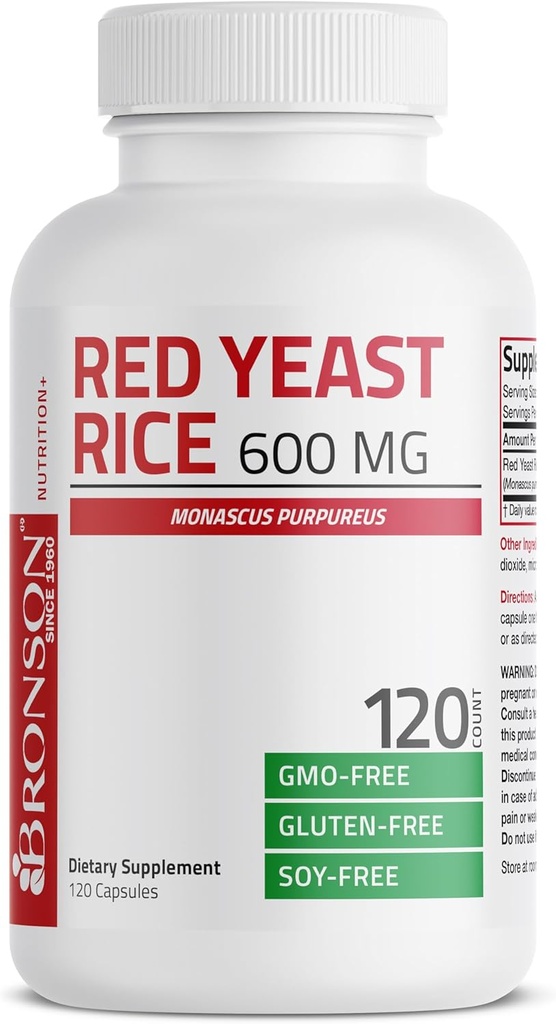 Bronson Red Yeast Rice 600 MG Monascus Purpureus Herbal helse, ikke-GMO, 120 kapsler