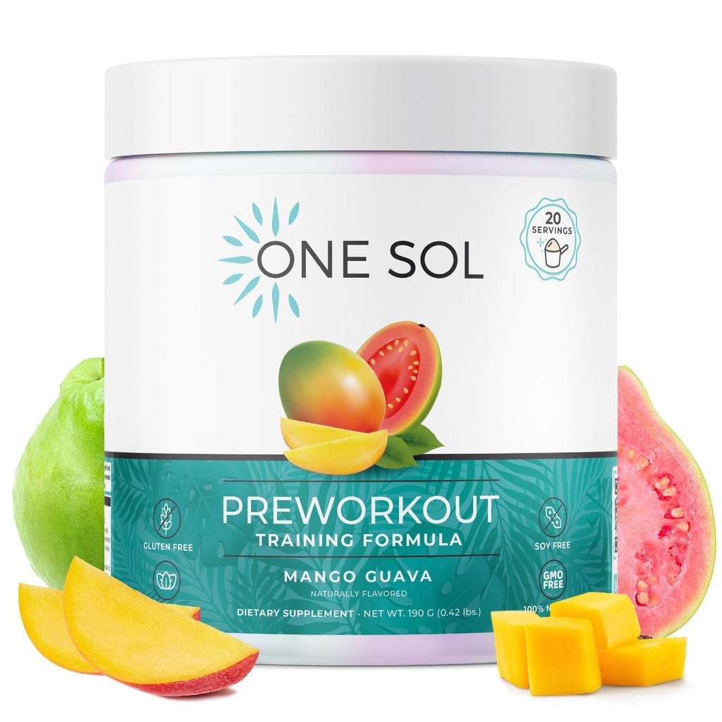 En Sol Pre-Workout for kvinner, Forbedret pumpe og fokus, Ingen Jitters eller Crash, Naturlige ingredienser, 100% vegansk, Glutenfri og soyafri, (Mango Guava)