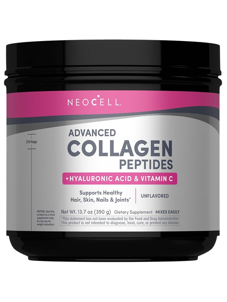 NeoCell Super Collagen Peptider | 13,7 oz | Grassfed Bovine | Med Hyaluronsyre og vitamin C | Ikke-GMO, Gluten & Soja Gratis Supplement