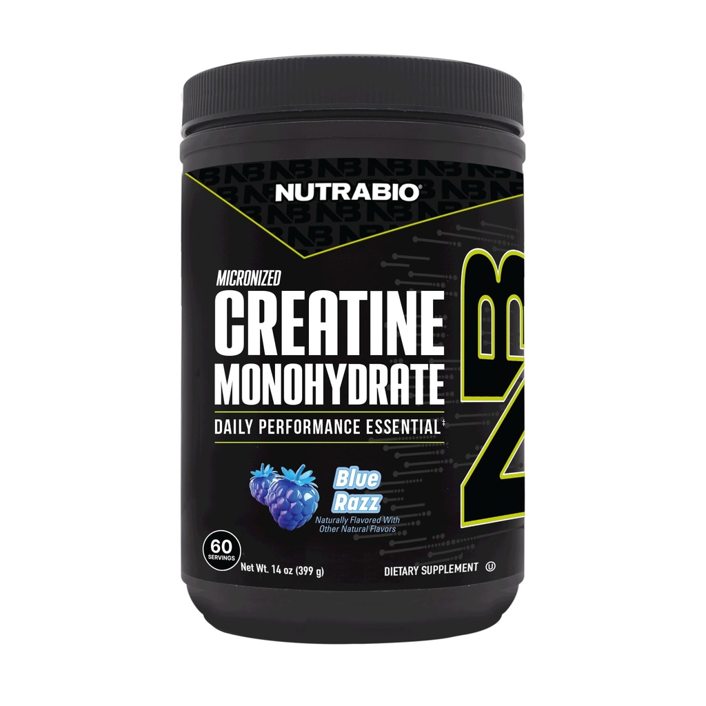 NutraBio ren mikronisert kreatinmonohydrat pulver Supplement, blå razz (300 g) - støtter bulk muskel energi, gjenoppretting og styrke - HPLC testet kreatin pulver Supplement for menn og kvinner
