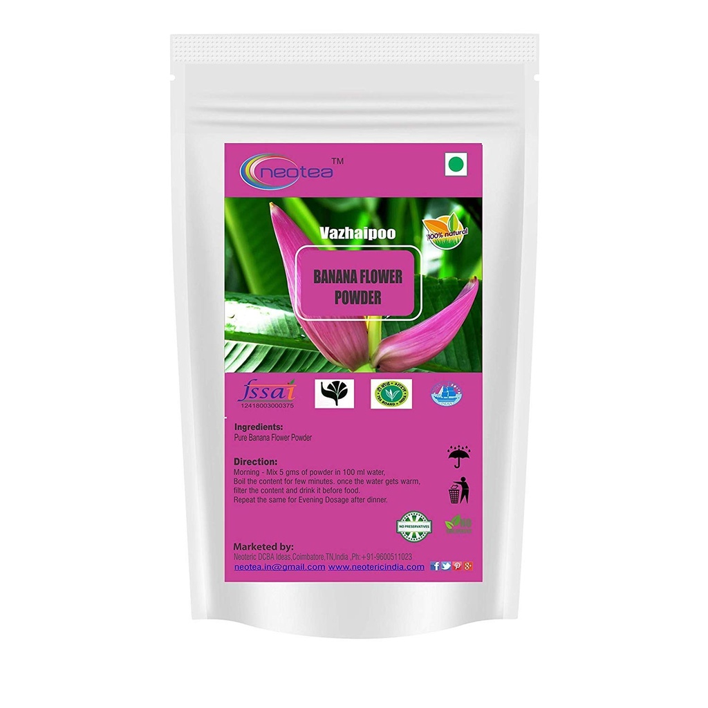 Neotea Musa Blomsterpulver | Vazhaipoo pulver | Organic Banan Blomster pulver | Rich i Fiber | Glutenfri, Vegansk Supermat | Ideell for smoothies, Baking, og matlaging | 100% naturlig, ikke-GMO 300 GM