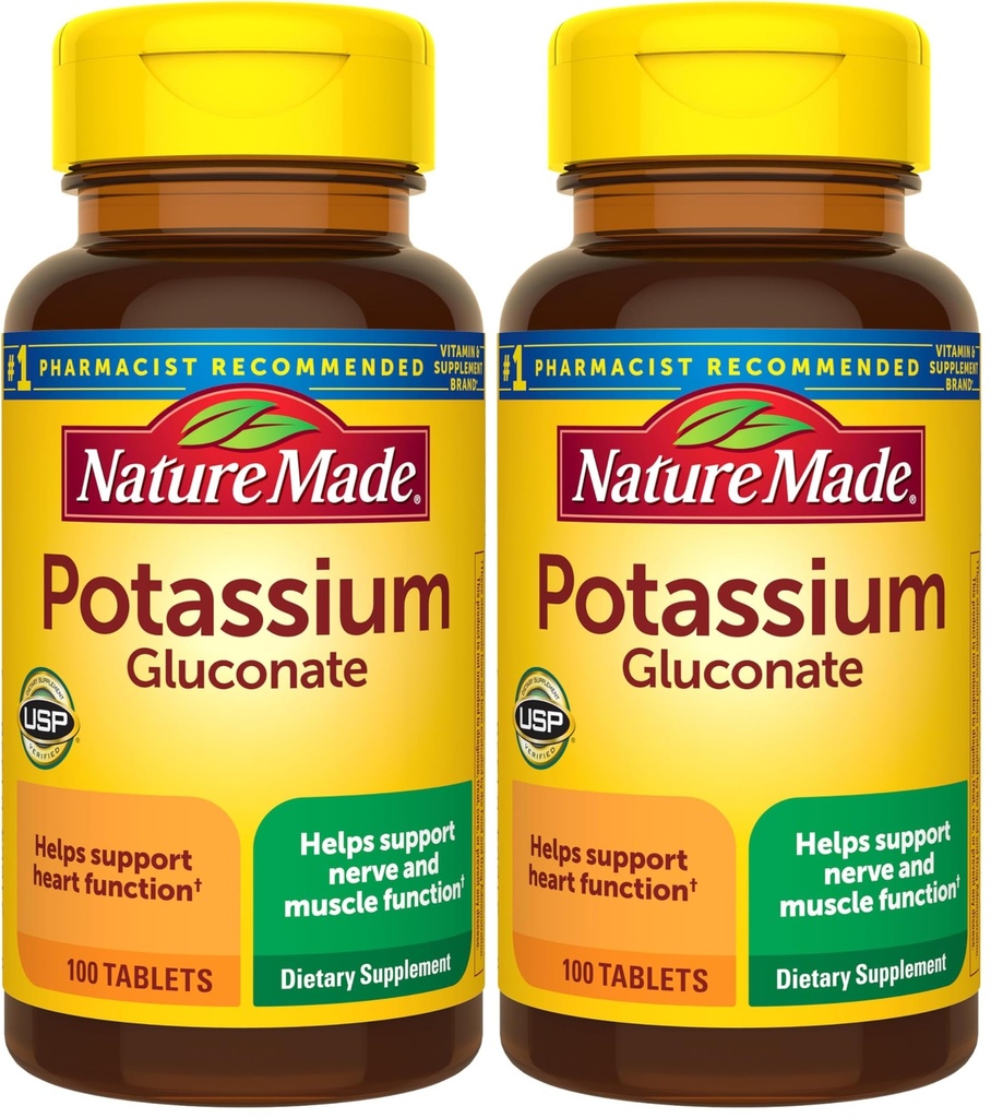 Natur laget kalium gluconate 550 mg, kosttilskudd for hjerte helse støtte, 100 tabletter, 100 dagers forsyning (pakke med 2)
