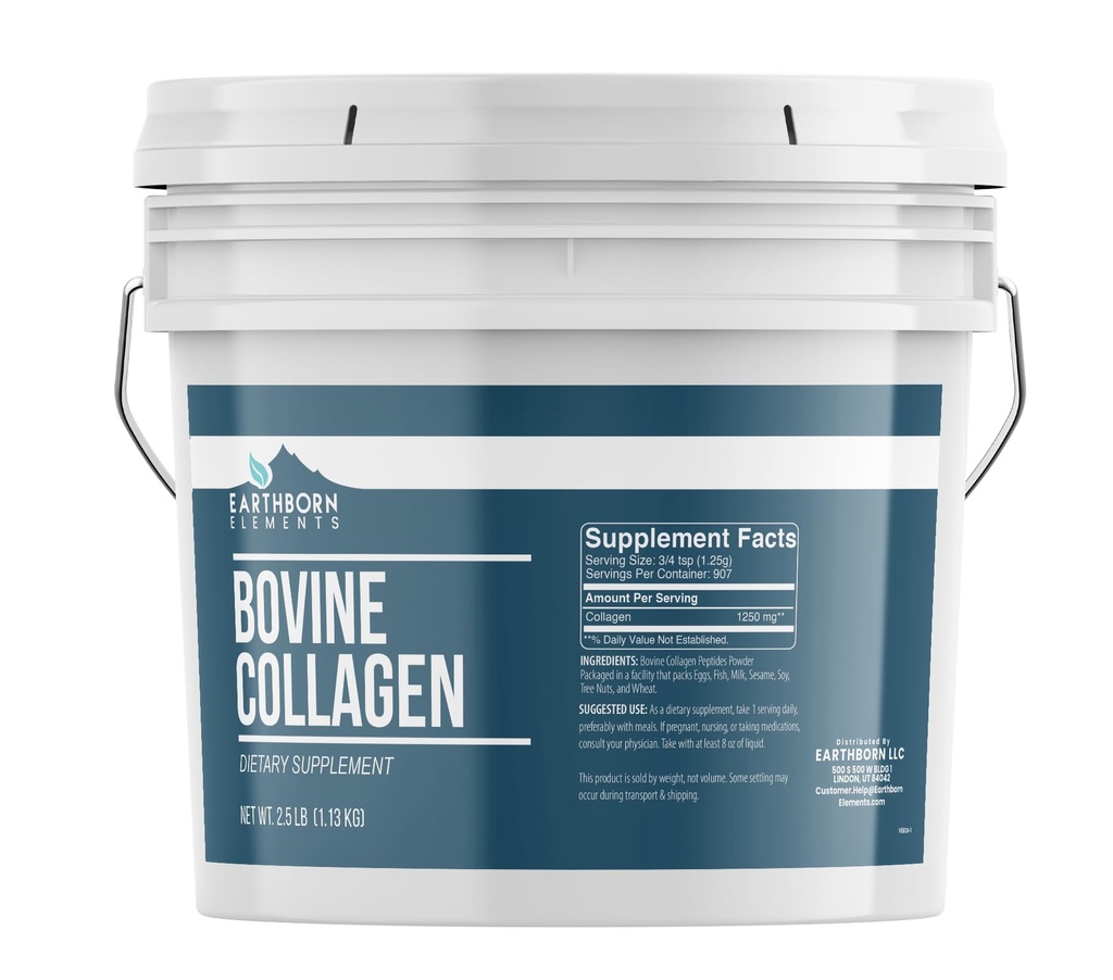 Jordbårne elementer Bovine Collagen Peptider pulver 1 Gallon Bucket, ren og ufortynnet, Diett Supplement