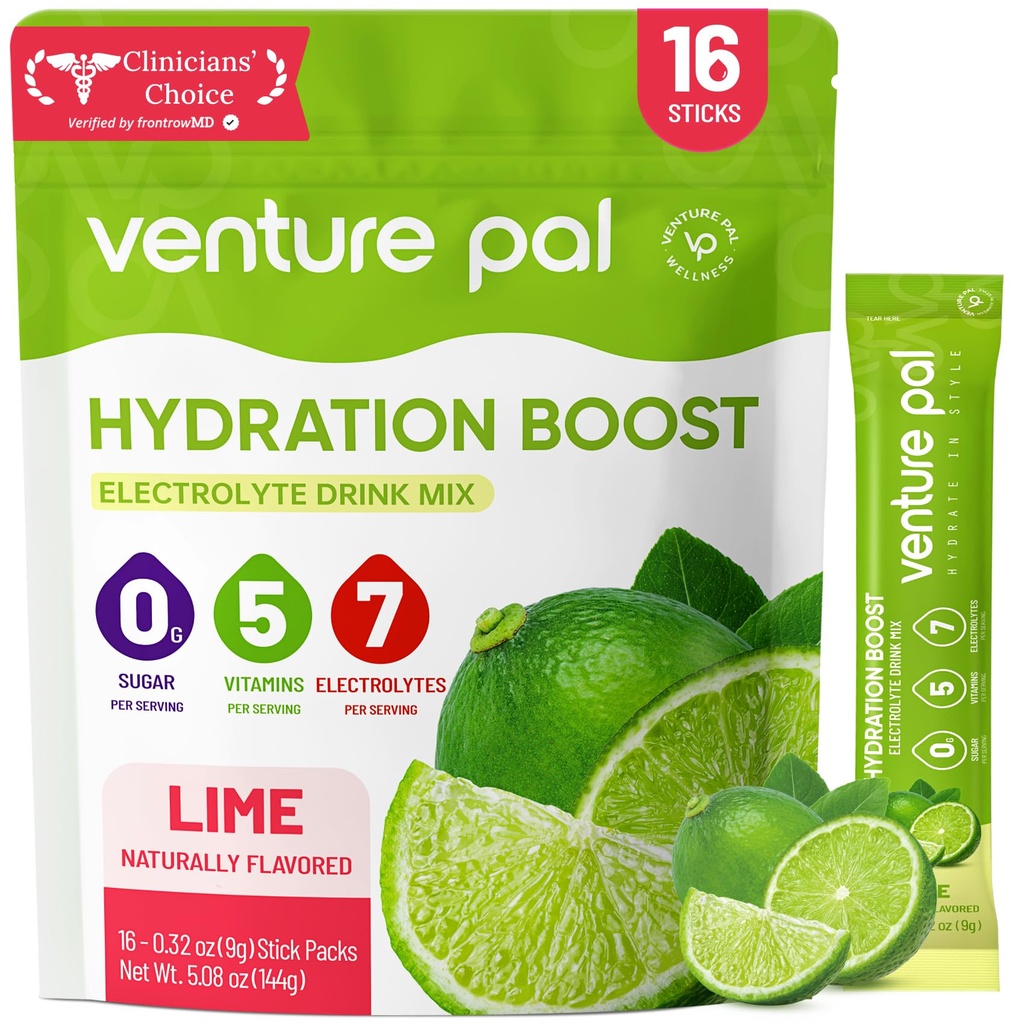 Venture Pal Sukker Gratis Elektrolytte pulver pakker - flytende daglig IV Hydration Packets | Elektrolytter Drikke Blande med 5 Vitaminer og 7 Elektrolytter | Keto Vennlig | Ikke-GMO | Certified Vegan | 16 Sticks