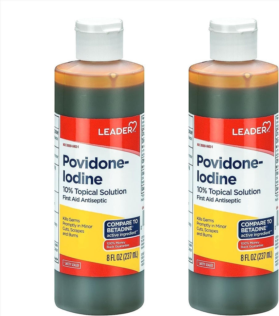 Leder Povidon jodin 10% Prep løsning USP, førstehjelps antiseptisk sår renser, sårvask, antiseptisk såpe (8 fl Oz, pakke med 2)