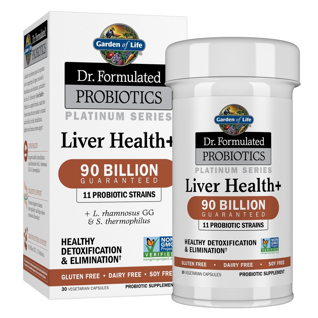 Livshage Dr. Formulert Probiotika Platinum Series Liver Helse + 90 milliarder CFU Garantert, En om dagen Probiotikum for sunn avgifts- og elimineringsstøtte, Vegan, Glutenfri, 30 kapsler
