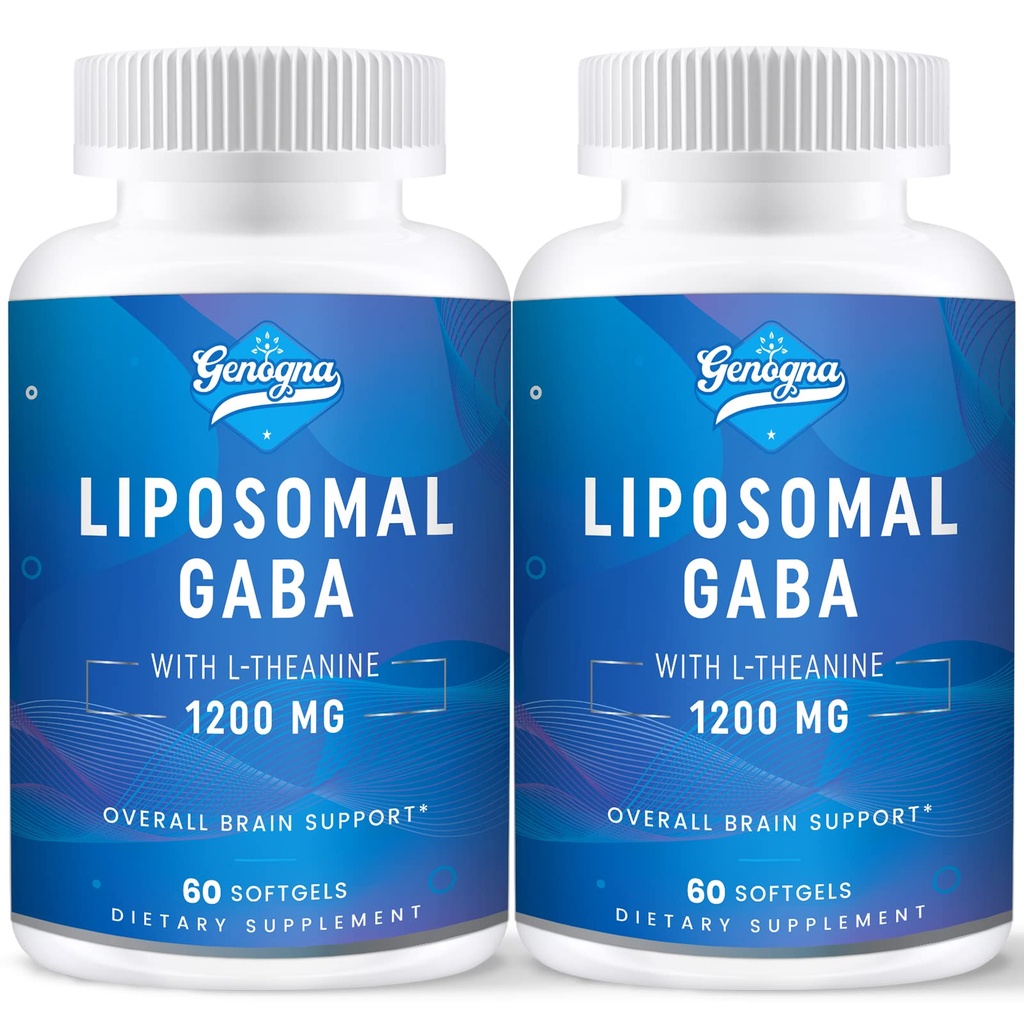 Liposomal GABA med L-Theanine 1200mg - 2 pakke høy biotilgjengelige GABA Supplementer,120 kapsler for voksne