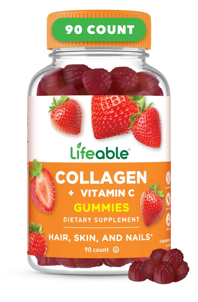 Livelig collagen Peptider Gummies | 100mg med vitamin C | Great Tasting Collagen Supplementer | Vegetarisk hår hud og negler Gummies | Kollagen Gummies for voksne, Menn, kvinner | 90 Gummies