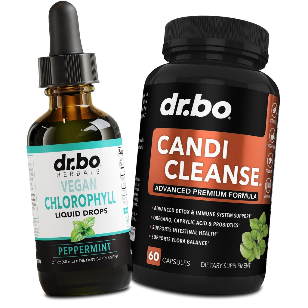 Klorofyll flytende dråper Body Detox & Candi Cleanse - Vegansk flytende klorofyll dråper Odor rengjøring Supplement Intern Deodorant - Ekstra styrke Probiotika Oral Herbal Oregano & Caprylic Acid Kapsler