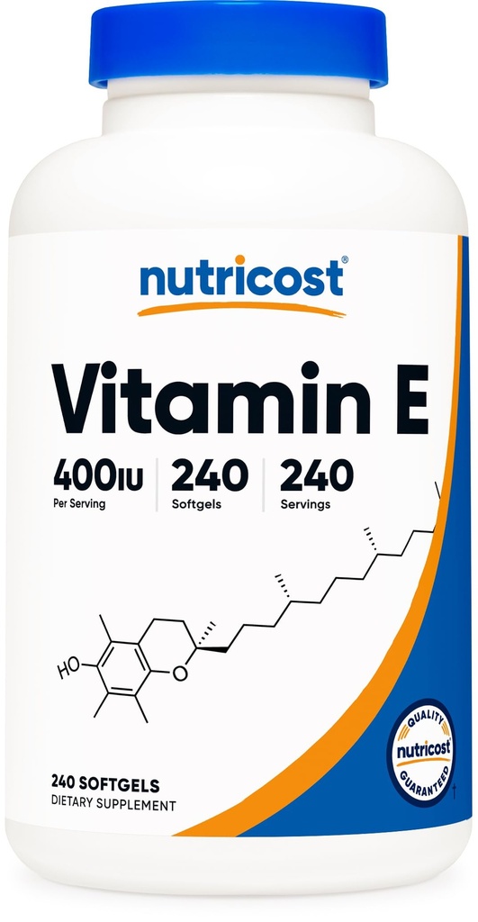 Nutricost Vitamin E 400 IE, 240 Softgel Kapsler - Glutenfri, ikke-GMO