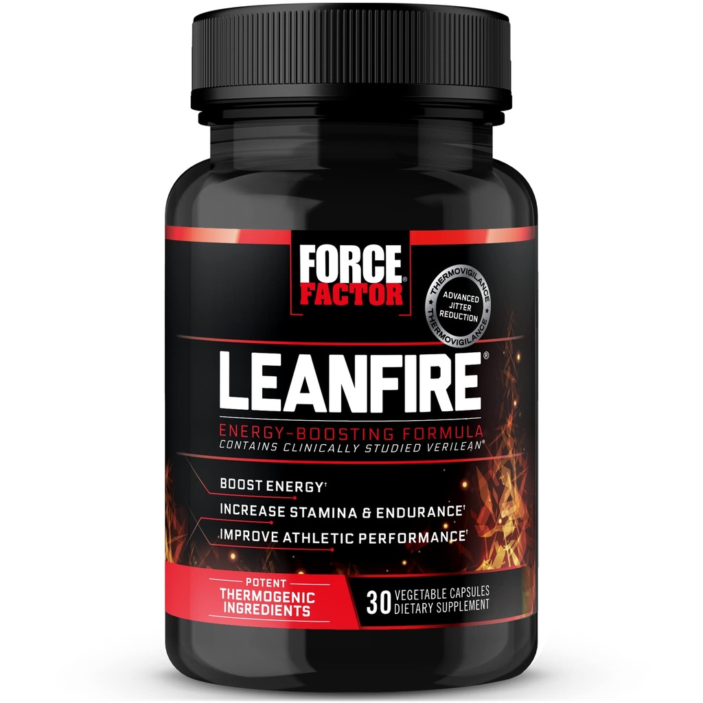 Force Factor LeanFire pre trening energi piller med grønn te ekstrakt og kaffe å øke energi, bygge lean muskel, svart, 30 greve (pakke av 1), pakke May Vary