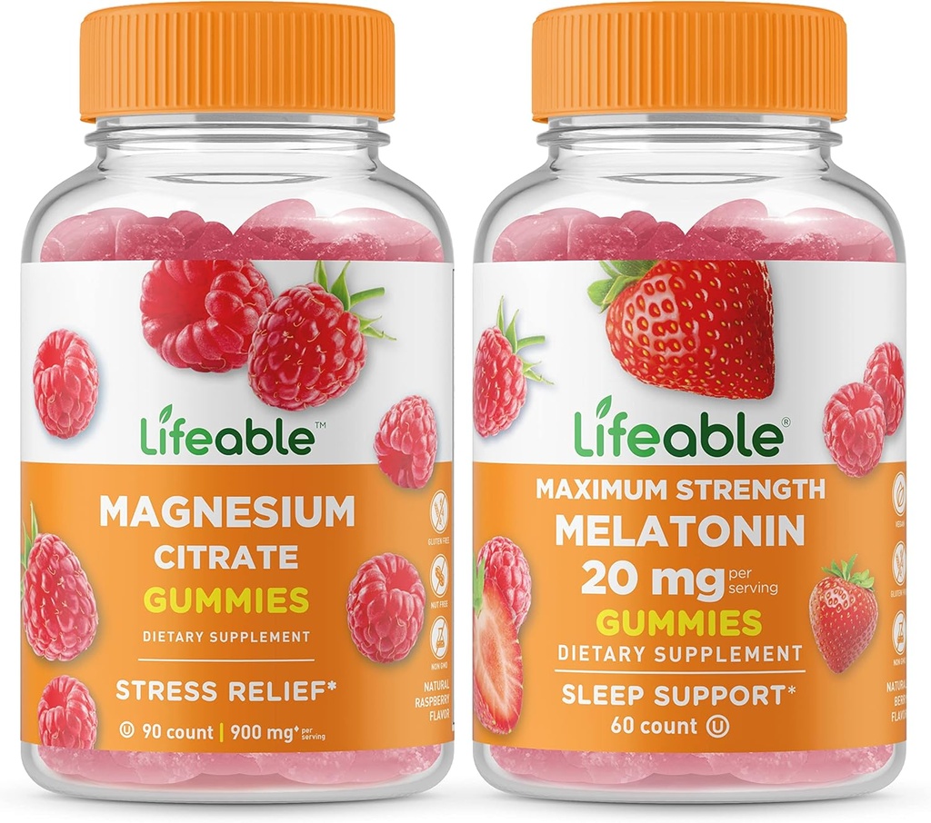 Livbar Magnesium + Melatonin 20mg, Gummies Bundle - Great Tasting, Vitamin Supplement, Glutenfri, GMO Free, Chewable Gummy