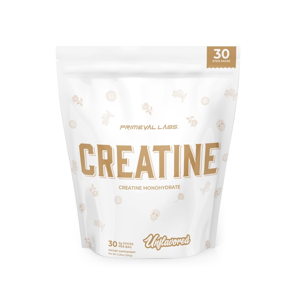 Primeval Labs Clean Kreatin Monohydrat Powder | Powder for muskelstyrke og gjenoppretting | Treningstilskudd for menn og kvinner | Unflavored | 30 Services
