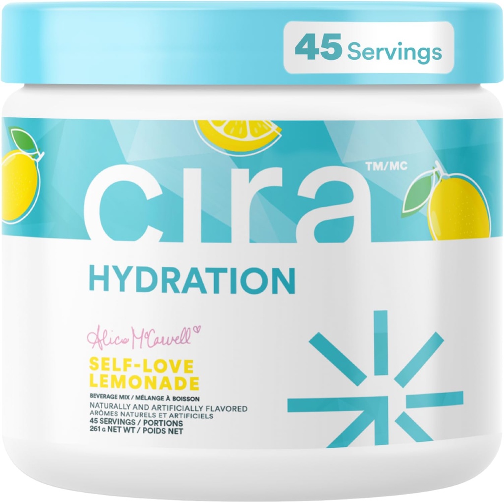 Cira Hydration Powder x Alicia McCarvell's Electrolyte Drink Bland med Himalayan Salt for dehydrering Relief og Recovery - Selvkjærlighet Lemonade, 45 Serveringer