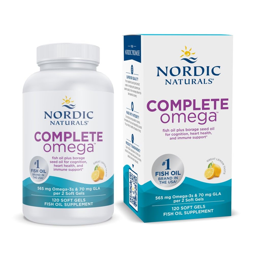 Nordic Naturals Complete Omega, Lemon Flavor - 120 Soft Gels - 565 mg Omega-3 - EPA & DHA med lagt til GLA - Sunn hud, kognisjon, positiv humør - ikke-GMO - 60 Services