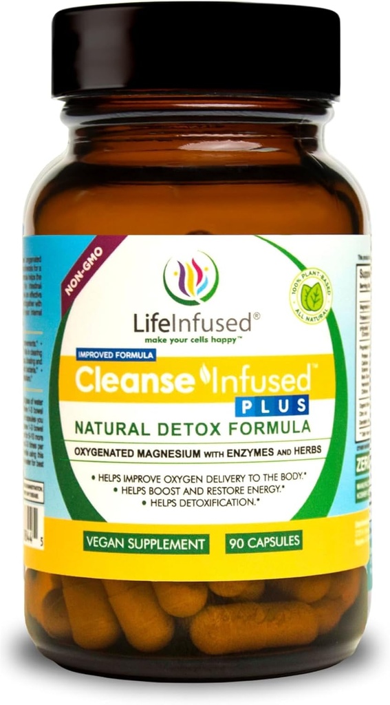 Life Infused Cleanse Infused Plus - Premium Naturlig Colon Cleanser med oksygenisert magnesium, urter og enzymer, hjelper lindrer lindring forsiktig, avgifter blod, kolon, lever og nyrer (90 Caps)
