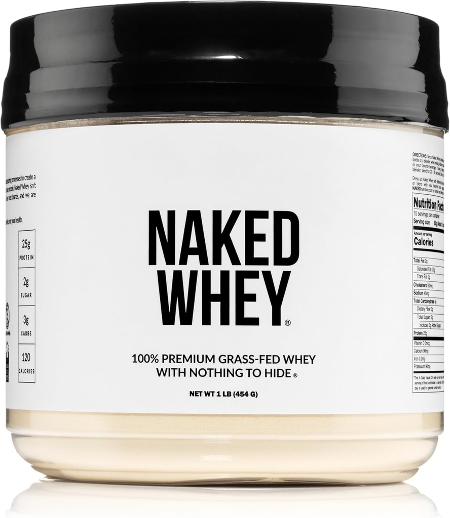 NAKED Whey 1Lb - Bare 1 Ingredient, Grass Fed Whey Protein pulver, utdødd, Ingen Gmos, Ingen soya, Glutenfri, Stimulert vekst, Forbedring Recovery - 15 Services