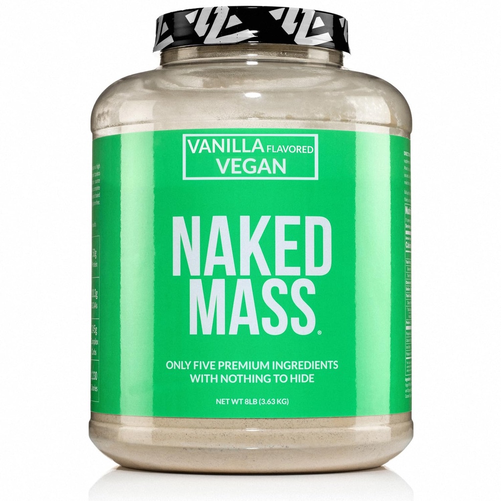 NAKED Vegansk Mass - Vanilla Vegansk Vektvinner - 1,230 Kalorier, ikke-GMO, Soya og Glutenfri, Ingen kunstige ingredienser - 8LB Bulk - 11 Services