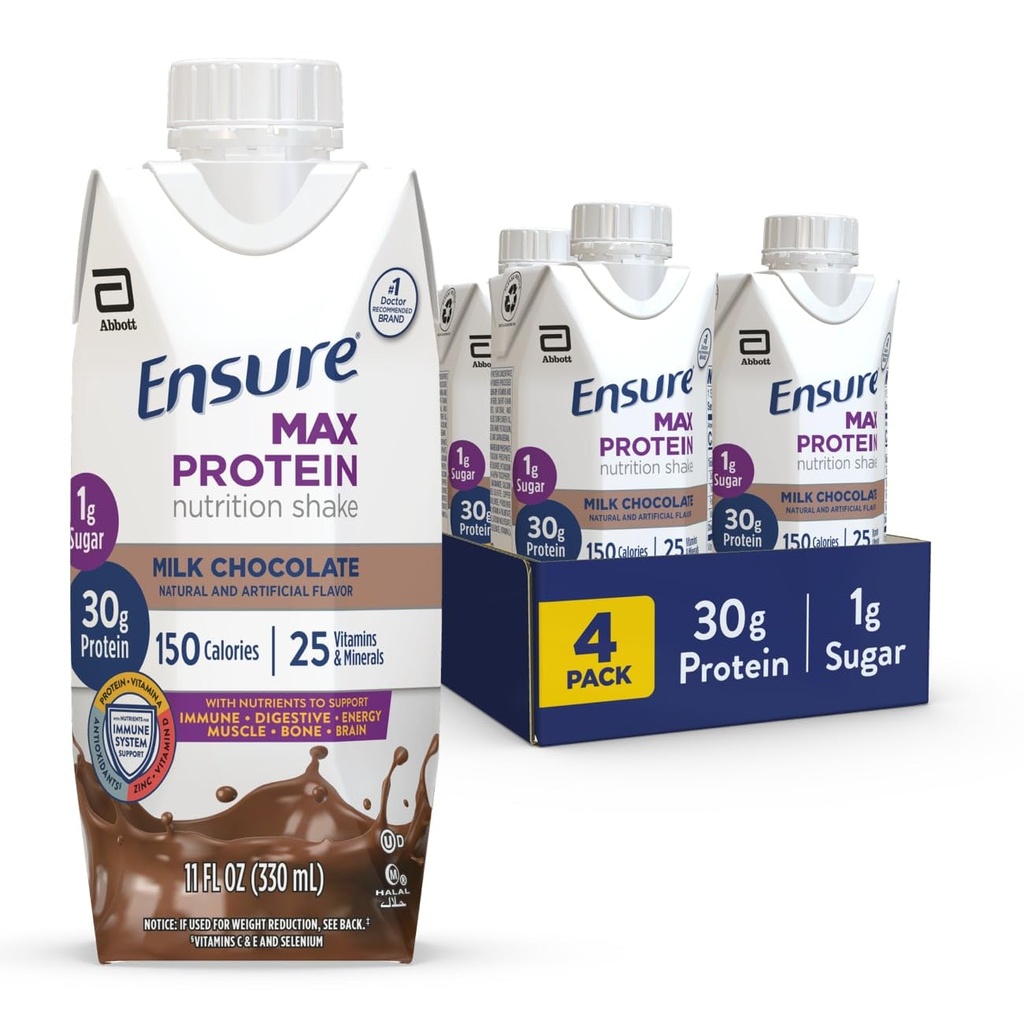 Sørg for Max Protein Mjølk Sjokolade Ernæringshake ® 30g Protein, 1g Sukker, 4g Fiber Blanding ® 4 Pack