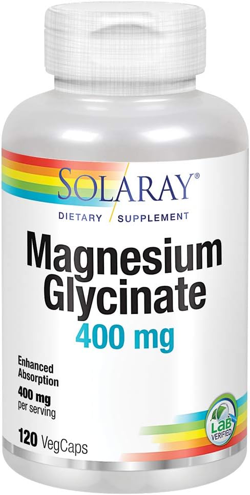 Solaray Magnesium Glycinate 400 mg | Sunn avslapning, bein og kardiovaskulær støtte (120 CT, 30 serveringer)