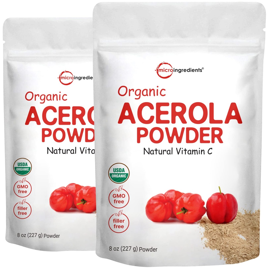 2 Pakke ren USDA Økologisk Acerola Cherry Powder, naturlig og organisk vitamin C for immunsystem, 8 Ounce, Ingen GMO, Ingen Gluten, Brasil Opprinnelse