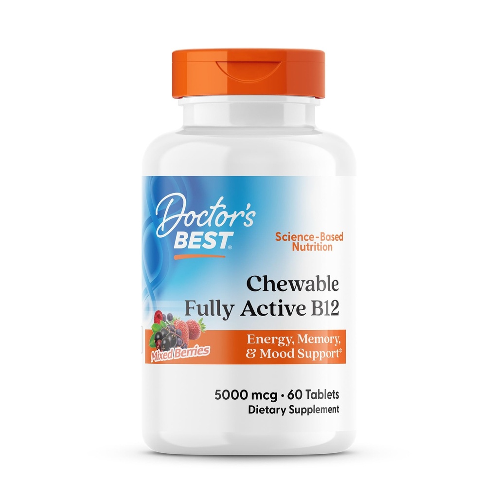 Legens Best Chewable Fullly Active Methyl B12, Metylkobalamin, Energi, Minne, & Mood Support, Ikke-GMO, Glutenfri, Soja Free, Vegan 60 Tabletter