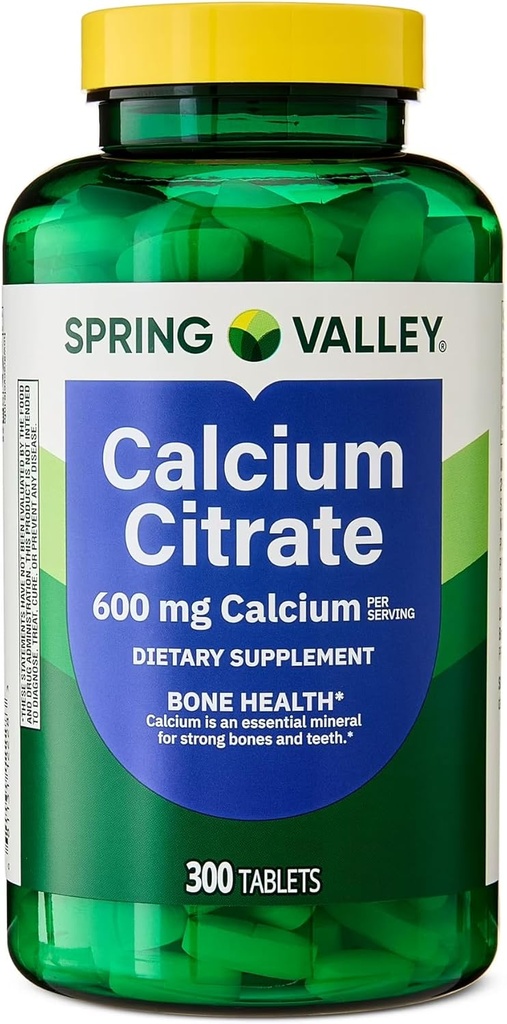 Spring Valley kalsium Citrat tabletter kosttilskudd, 600 mg, 300 teller. - Ny look