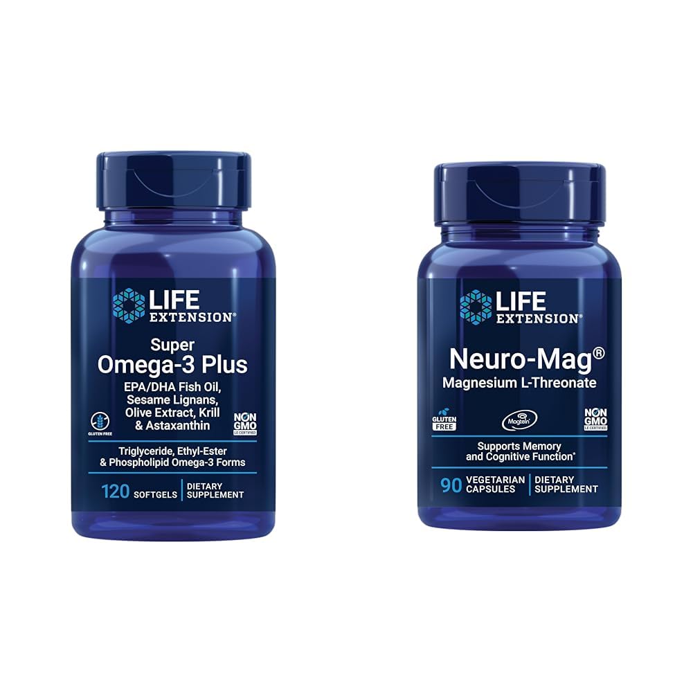 Life Extension Super Omega-3 Plus EPA / DHA Fish Oil, Sesame Lignaner & Neuro-mag Mag Magnesium L-treonat