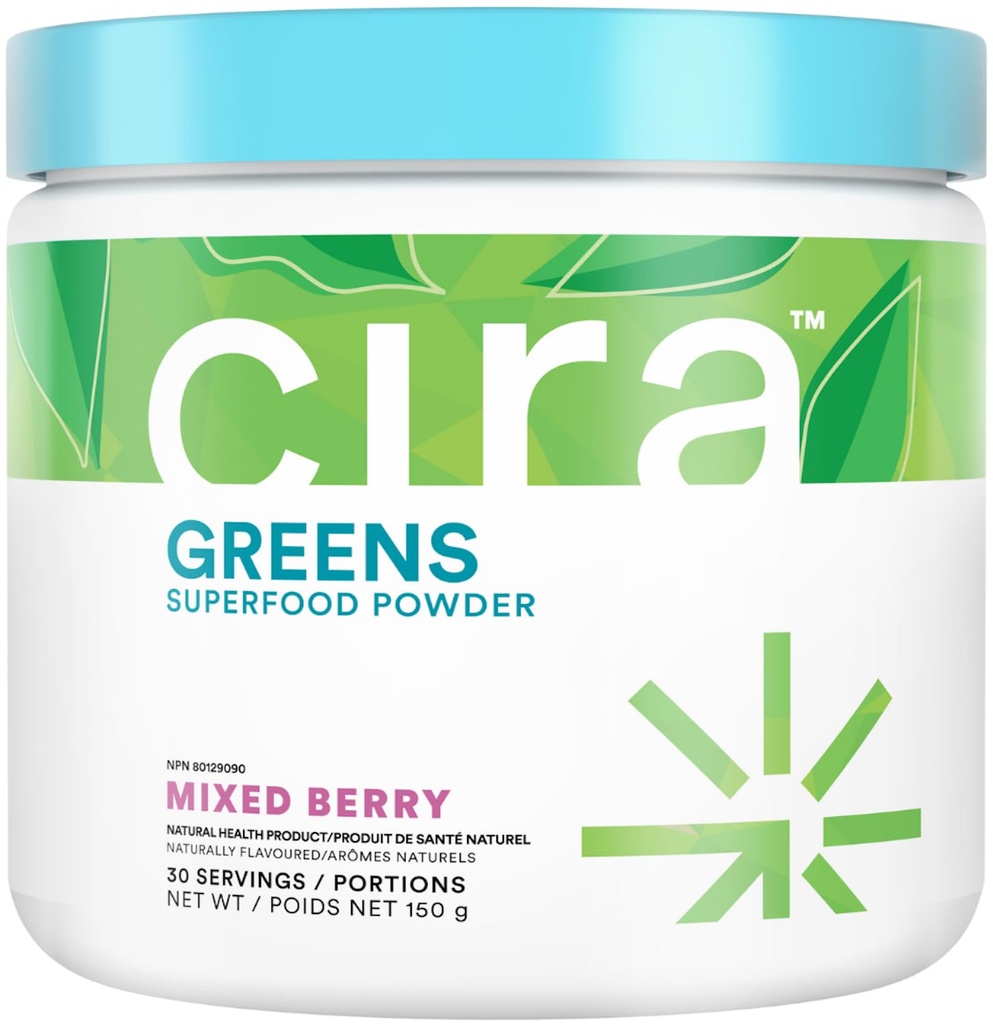Cira Daily Greens - Naturlig søtt, Organic Spirulina Superfood pulver med premium, antioksidant-Rich ingredienser for oppblåsing, digestion, & energi - Blandet Berry, 30 Services