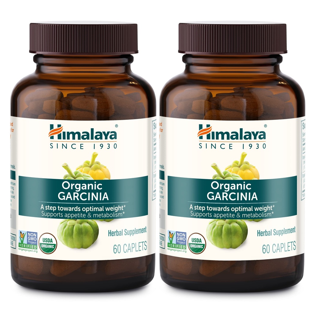 Himalaya organisk Garcinia Cambogia Herbal Supplement, Appetitt støtte, Lipid Metabolisme, Vekt støtte, USDA organisk, ikke-GMO, Vegansk, 600 mg, 60 Plantebaserte Caplets, 2 Pack