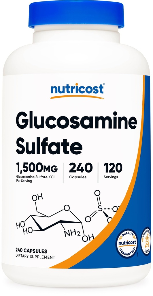 Nutricost Glucosamine Sulfat 1500 mg, 240 kapsler - 750 mg Per kapsel, Glutenfri, Ikke-GMO