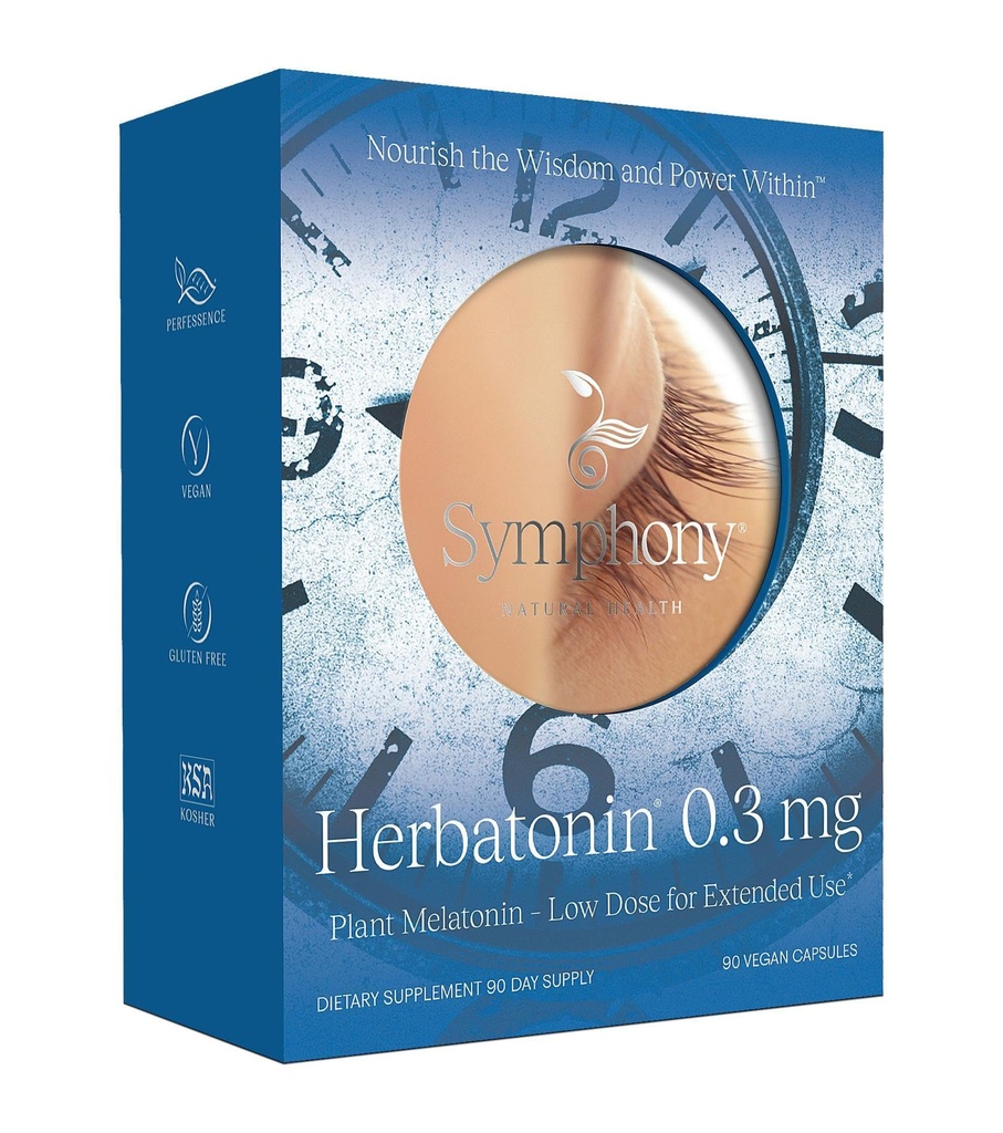 Herbatonin 0.3 mg – Det første plantebaserte, naturlige melatonintilskudd (Phyto-melatonin) - lavdose søvnhjelp, støtter sirkadisk rytmisk og cellulær helse – 90 kapsler (90 dagers forsyning)