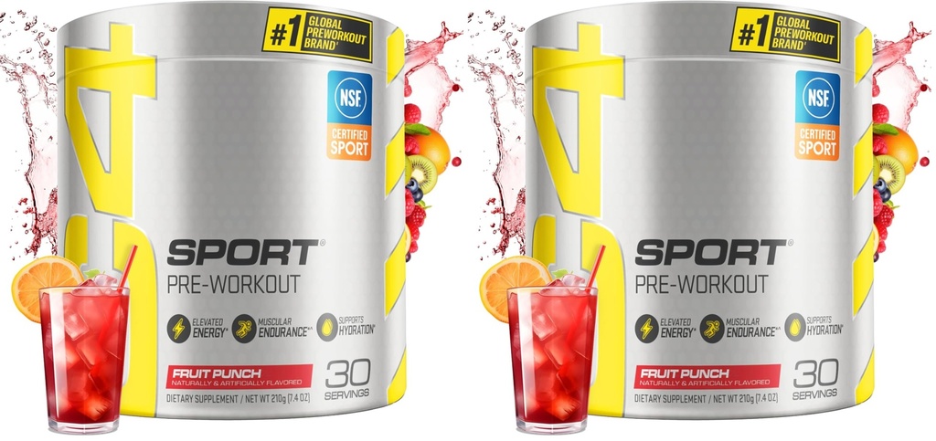Cellucor C4 Sport Pre treningspulver Frukt Punch - NSF-sertifisert for Sport ® 30 serveringer, emballasje May Vary. (Pack of 2)