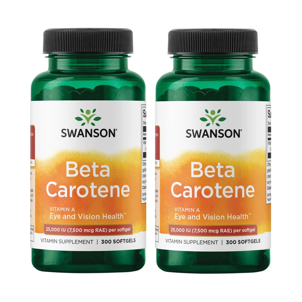 Swanson Beta-Caroten vitamin A 25000 IU Hudøy immunsystem Helse Antioksidant støtte 7500mg 300 Softgels Count (2 Pack)