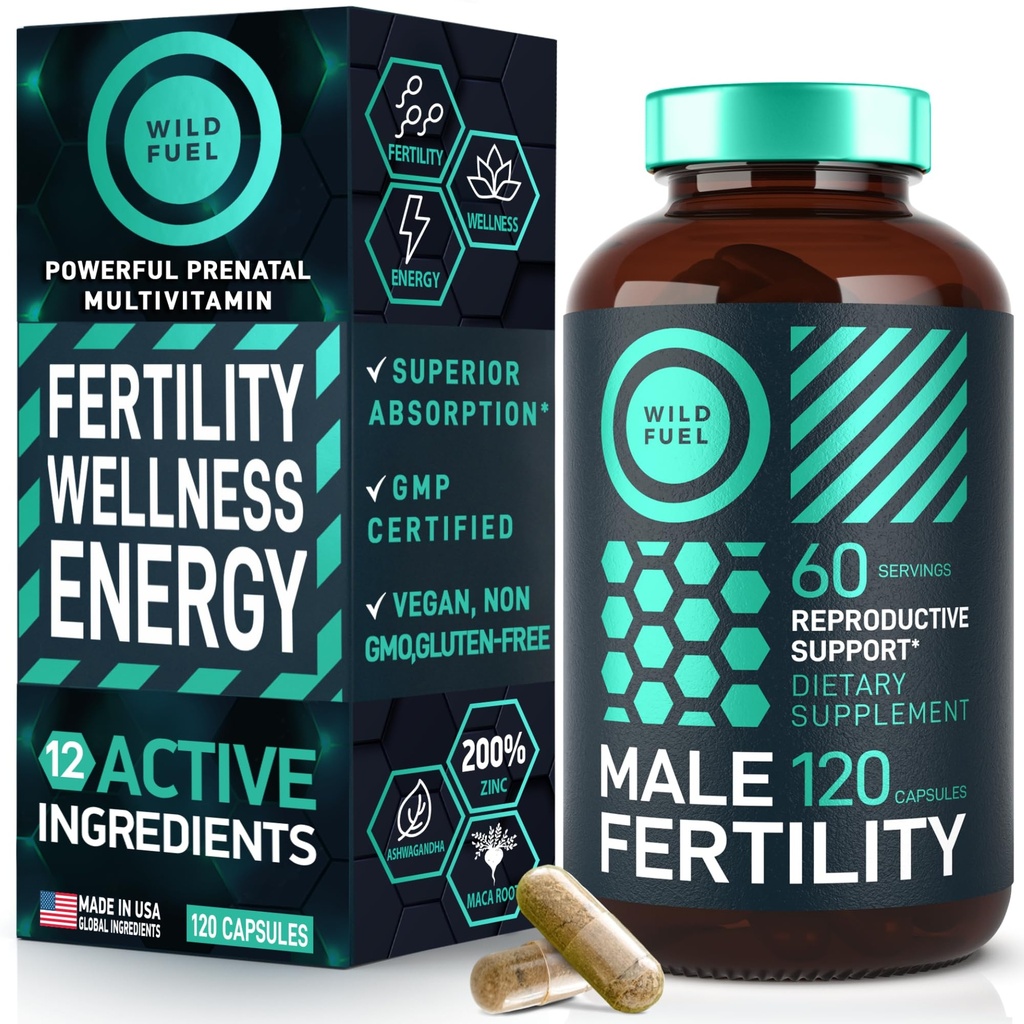 Fertilitet Kosttilskudd for menn Prenatal Vitamin - Maca Root, Ashwagandha, Zink, Plus Naturals - Begrep for ham menn Fertilitet Vitaminer og mannlig Fertilitetsstøtte Kosttilskudd - 120 Caps i 2 måneder