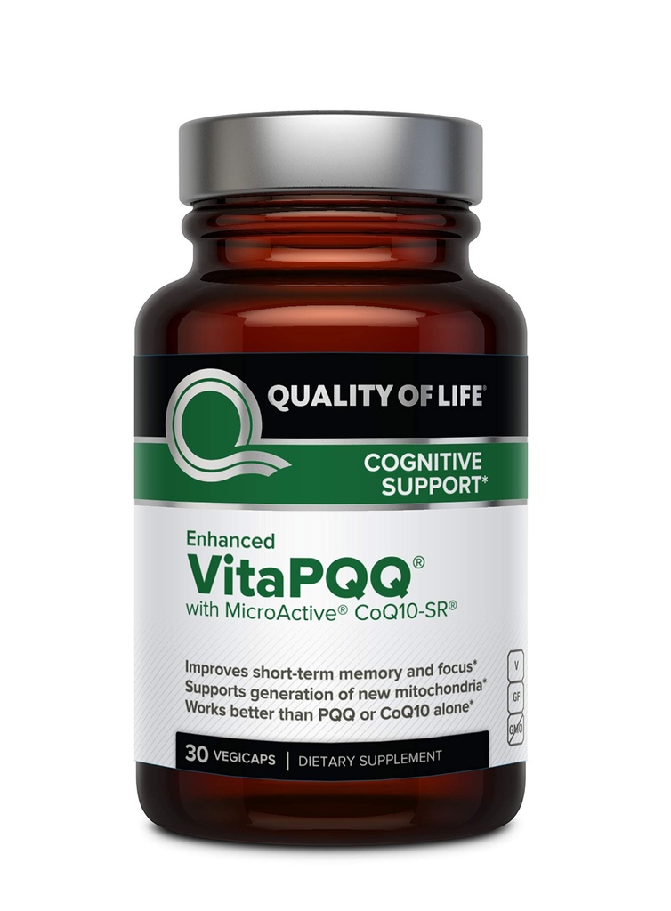 Kvaliteten på livet VitapQQQ med MicroActive CoQ10-SR Premium Supplement - Anti Aging, Minne, Energi, Fokus, Kognitiv og hjertehelse - 30 Vegicaps