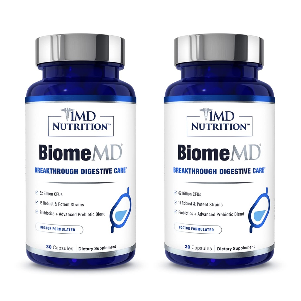 1MD Nutrition BiomeMD Probiotika 62 milliarder CFUs, 15 omfattende Strains - Pro & Prebiotika