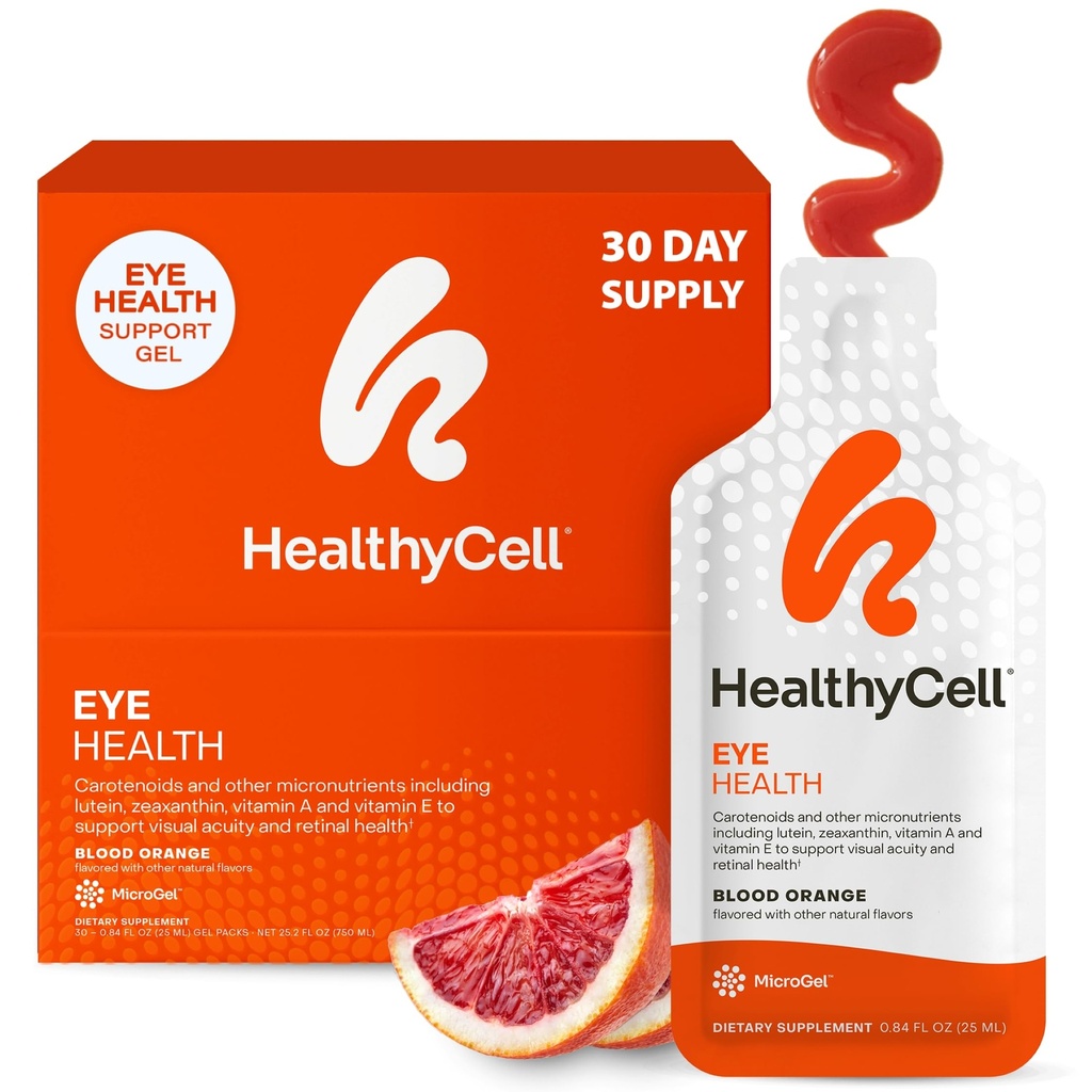 Healthycell Eye Helse Daglig flytende Supplement - Øyevitaminer & Mineraler med lutein, Zeaxanthin, Astaxanthin & Beta Caroten for Sight Care og Macular Support - 30 Gel-pakker