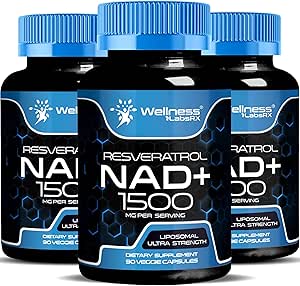 WELLNESS LABSRX NAD Supplement, 1500 mg - Liposomal NAD+ Supplement med Resveratrol, NAD Plus Boosting - støtte Cellular helse og sunn aldring - Ultra styrke kapsler, USA laget - 3 pakke