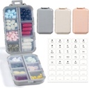 LANDNEOO 14 Grids Pille Organizer Box med etiketter, Reisemedisinholder Dispenser Case Kit, Pocket Daily Pharmacy Container for fiskeolje vitamin Supplerende lagring, Khaki rosa grå, 3 Pack