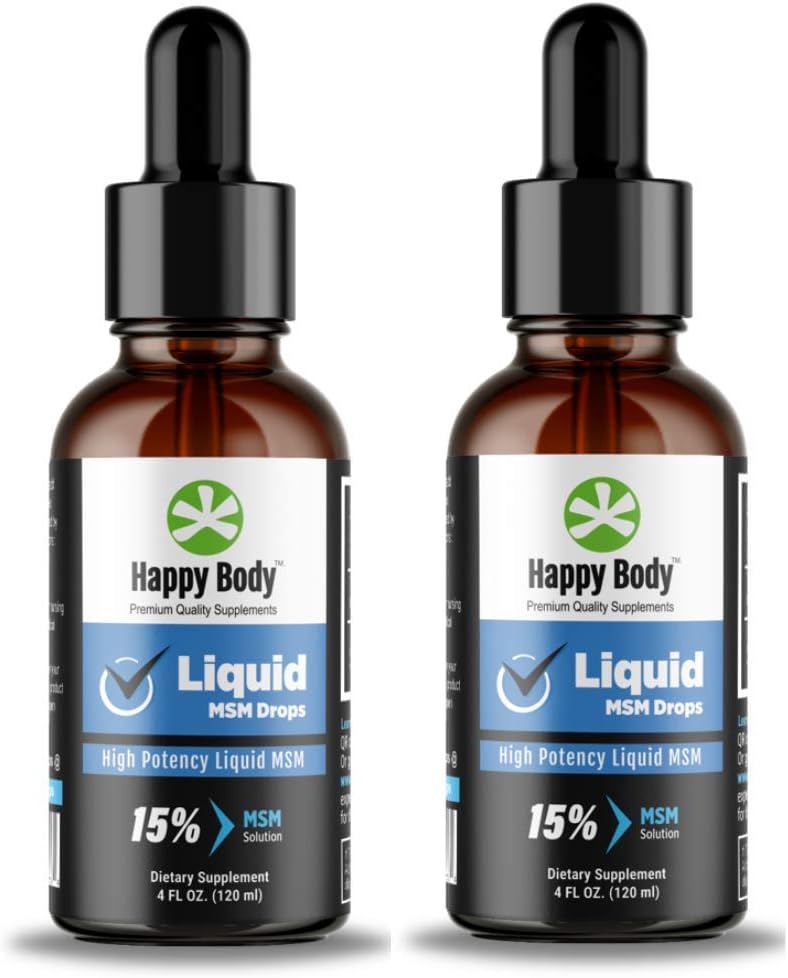 HAPPY BOD Væske MSM faller det høyeste MSM-innholdet i et flytende MSM-supplement. Ideell for både oral & emneapplikasjoner - 1 x 4 fl. oz flaske (2 pakke)