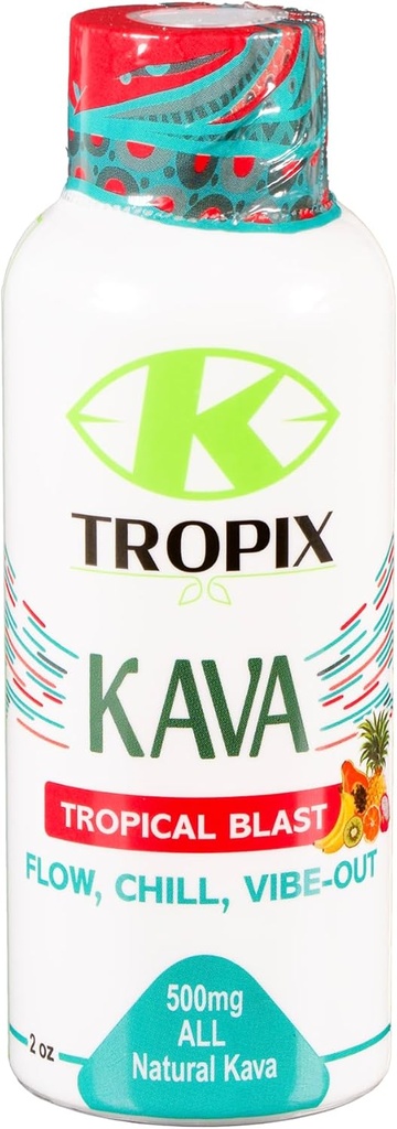K-Tropix Kava Shot Tropical Blast - 500mg Wellness Shots for å fremme avslapning og redusere bekymring - Kava Drink - Bekymring, Tension, Strain Relief Supplement - 1 Pack