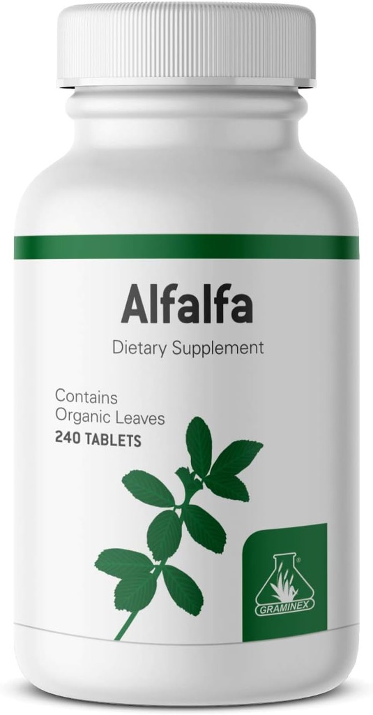 Graminex Alfalfa tabletter - Ikke-GMO Grønn Supermat Supplement med vitaminer, mineraler, aminosyrer - 240 tabletter