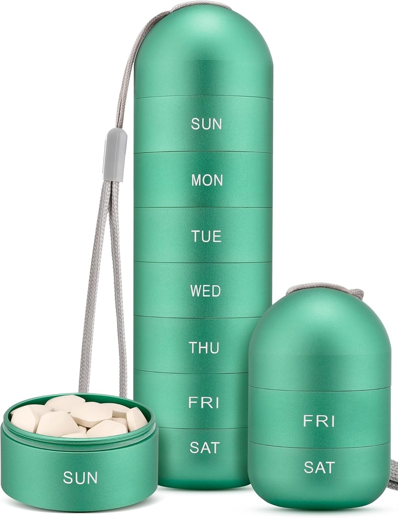 Zannaki Metal Moisture bevis ukentlig Pille Organizer, Stackable Aluminum Alloy BPA Gratis reiseturer Vandtett og stor sammenligning til å holde piller, vitaminer, fiskeolje, kosttilskudd