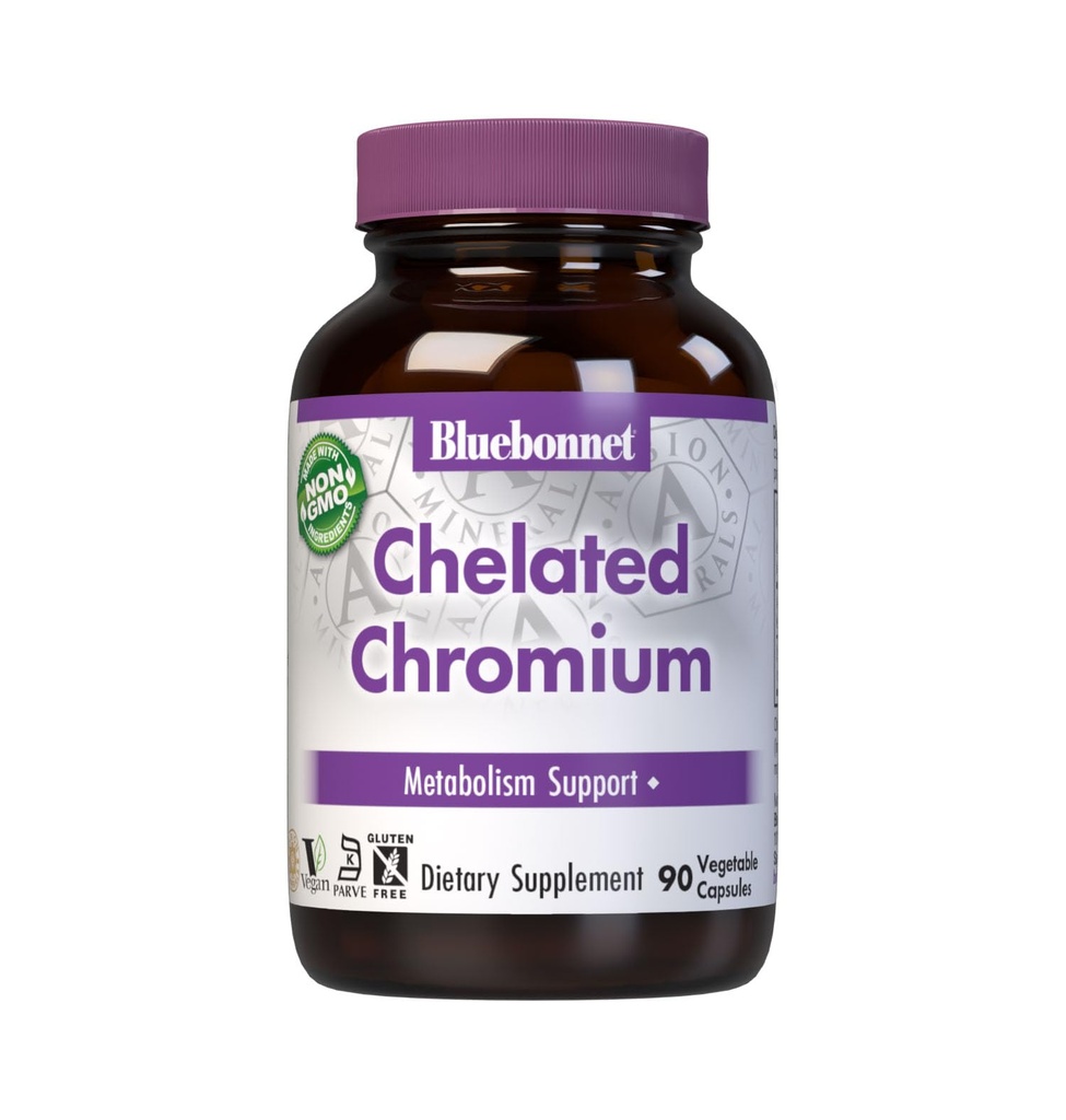 Blåbonnet Ernæring Chelated Chromium, Metabolisme Støtte*, Ikke-GMO, Vegan, Kosher Certifisert, Glutenfri, Soya-fri, Dairy-Free, Albion Chelated Mineral, 90 Grønnsaker Kapsler, 90 Serveringer