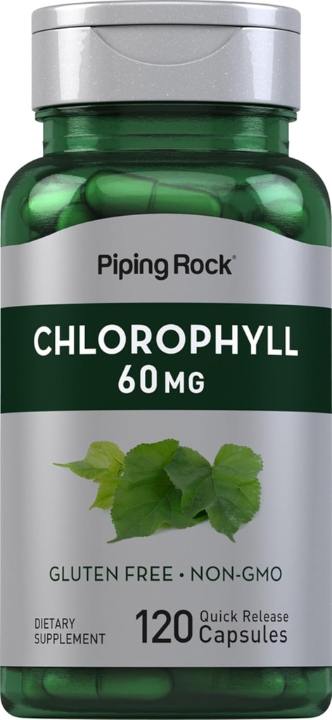 Piping Rock Klorofyll Kapsler | 60 mg | 120 piller | Supplement for kvinner og menn | fra Mulberry Leaf | Ikke-GMO, Glutenfri