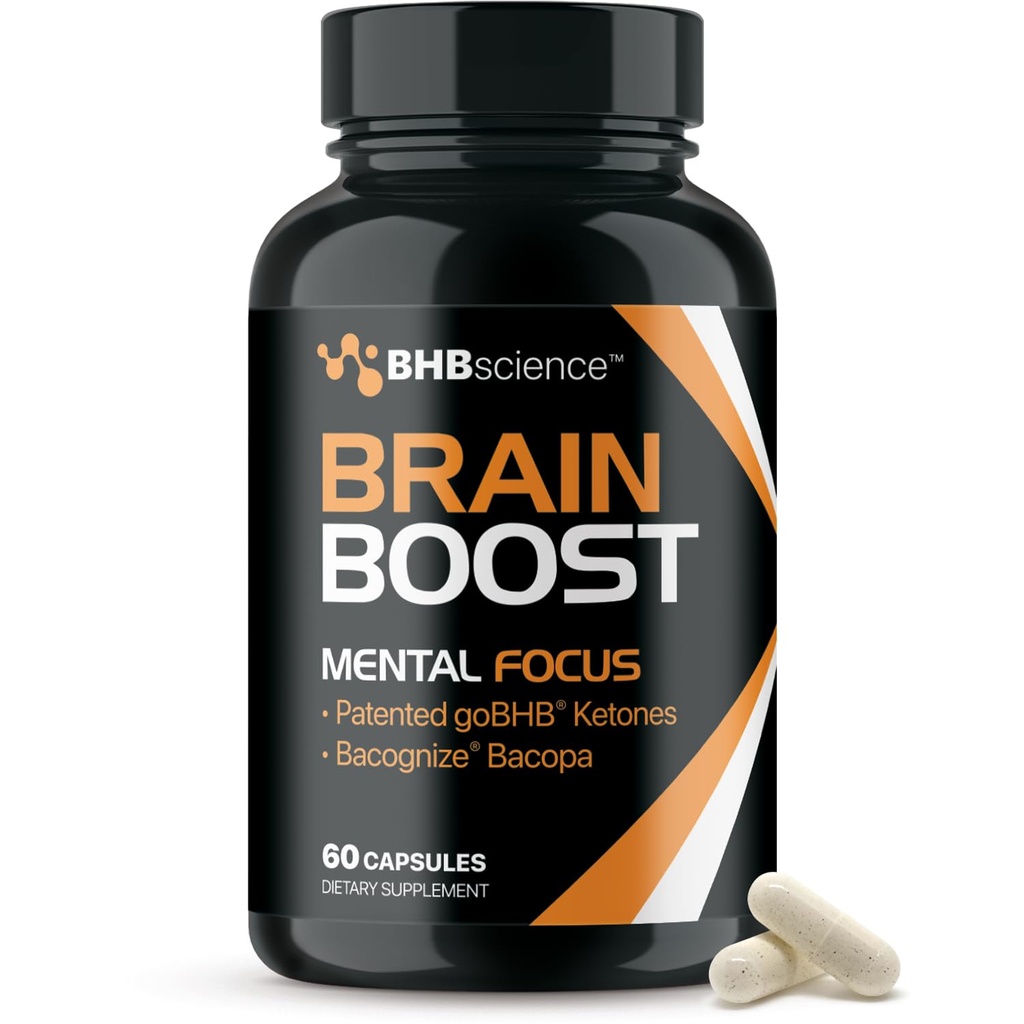 Brain Booster Supplement for fokus - klinisk validert Nootropics Brain Support Supplement med Bacopa Monnieri ekstrakt og patentert goBHB for kognitiv støtte - 3. parti testet (30 Services)