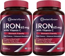 Legens oppskrifter Jern Supplement 65 mg med vitamin C - Maksimert absorpsjon og mage vennlige jern piller for røde blodceller formasjon, hjerte, hjerne og immunitet helse - Vegan 120 tabs (pakke av 2)