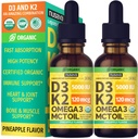 (2 Pack) organisk vitamin D3 K2 dråper med MCT olje Omega 3, maksimal styrke D-væske 5000 IE, ingen fyllstoff, ikke-GMO flytende D3 for raskere absorpsjon og immunstøtte (Pineapple, 2 Fl Oz)