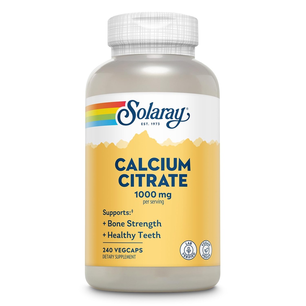 Solaray Kalsium Citrat 1000mg - Chelated Kalsium Supplement - støtter bein styrke og sunne tenner - lett å digest - 60-dagers garanti, vegansk - 60 serveringer, 240 Vegkaps